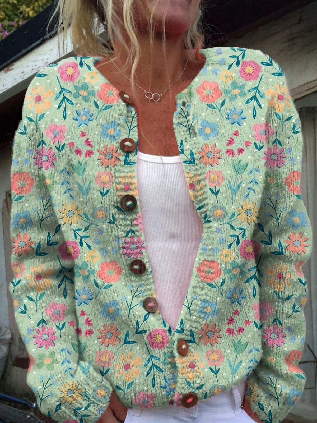 Giulia | Giacche Invernali Donna di Maglia Stampata Bottoni Floreali