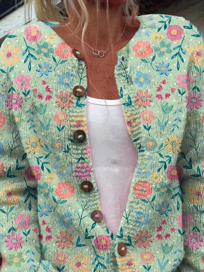 Giulia | Giacche Invernali Donna di Maglia Stampata Bottoni Floreali