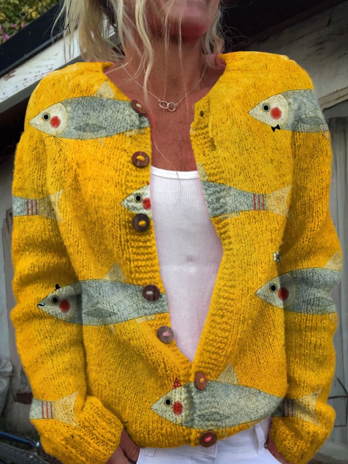 Giulia | Giacche Invernali Donna di Maglia Stampata Bottoni Floreali