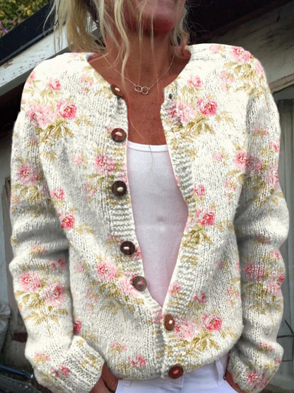 Giulia | Giacche Invernali Donna di Maglia Stampata Bottoni Floreali