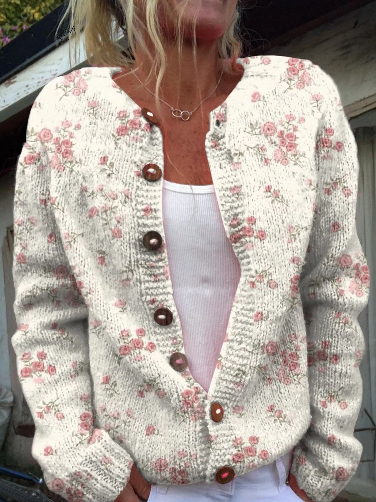 Giulia | Giacche Invernali Donna di Maglia Stampata Bottoni Floreali