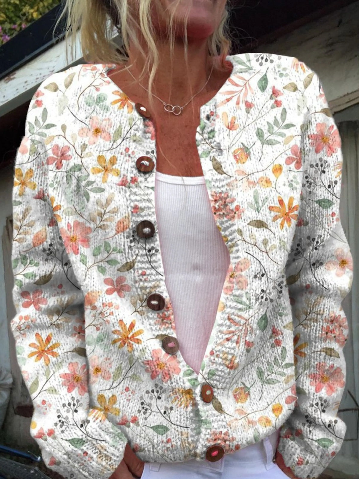 Giulia | Giacche Invernali Donna di Maglia Stampata Bottoni Floreali