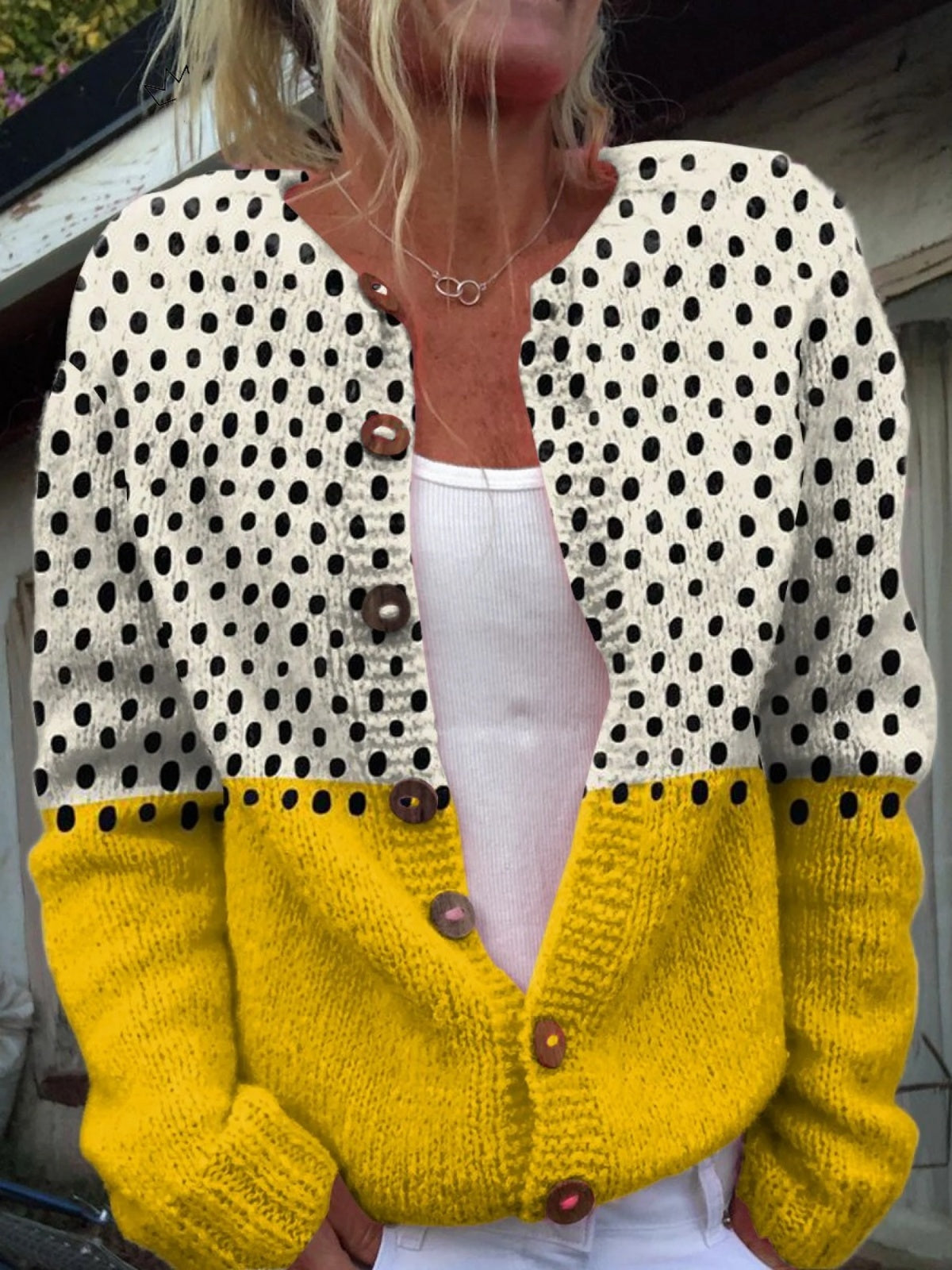 Giulia | Giacche Invernali Donna di Maglia Stampata Bottoni Floreali