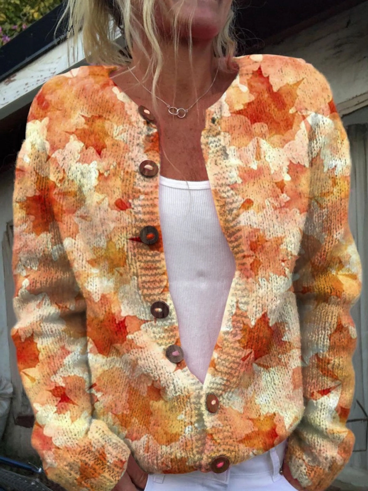 Giulia | Giacche Invernali Donna di Maglia Stampata Bottoni Floreali