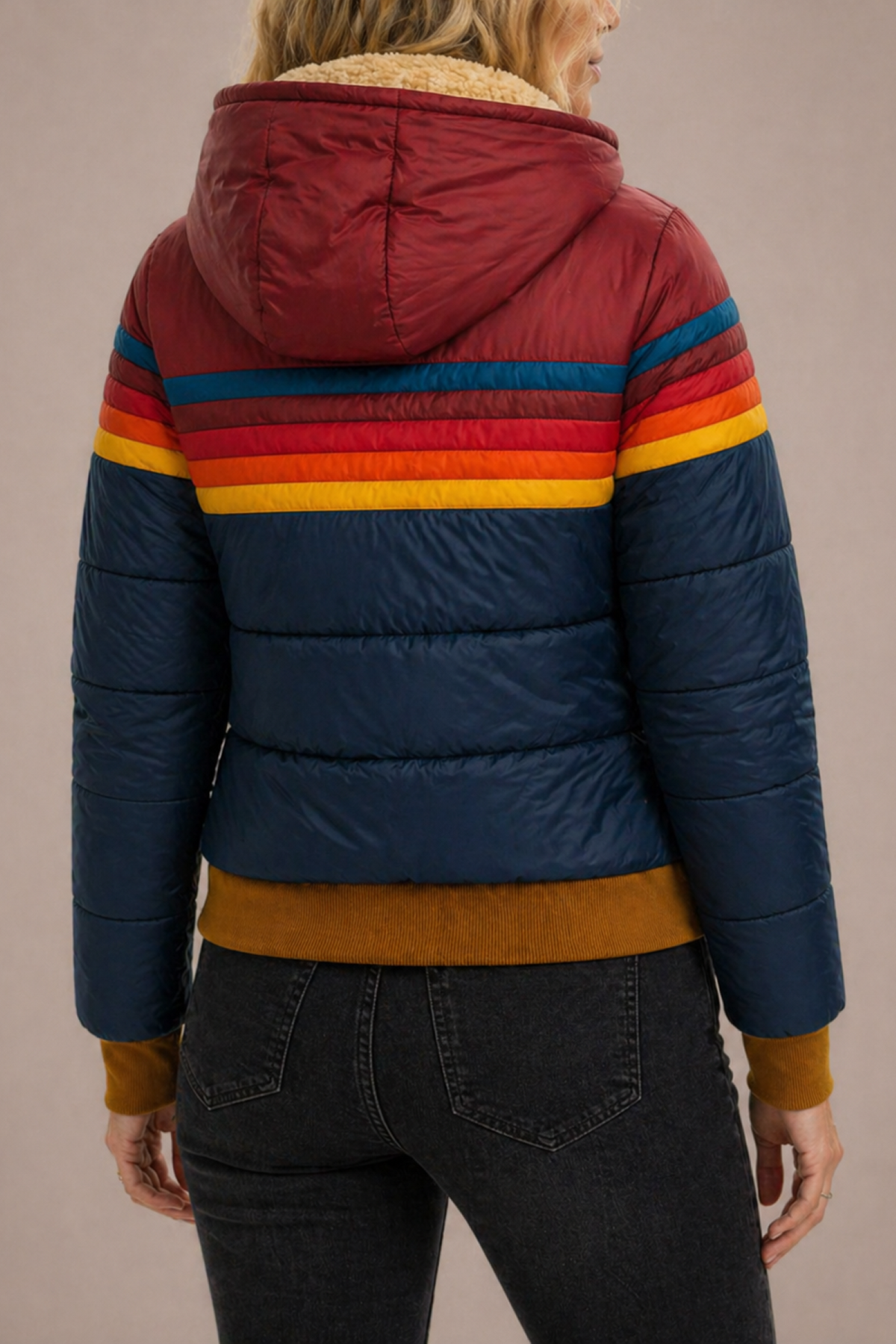 Giulia | Giubbotto Donna Trapuntato con Cappuccio Righe Retro