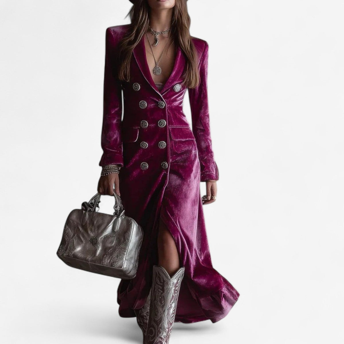 Giulia | Vestito Velluto Manica Lunga Donna Blazer Lungo