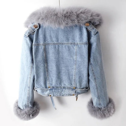 Greta | Giacca di Jeans con Pelliccia Donna Corta Foderata