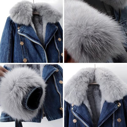 Greta | Giacca di Jeans con Pelliccia Donna Corta Foderata