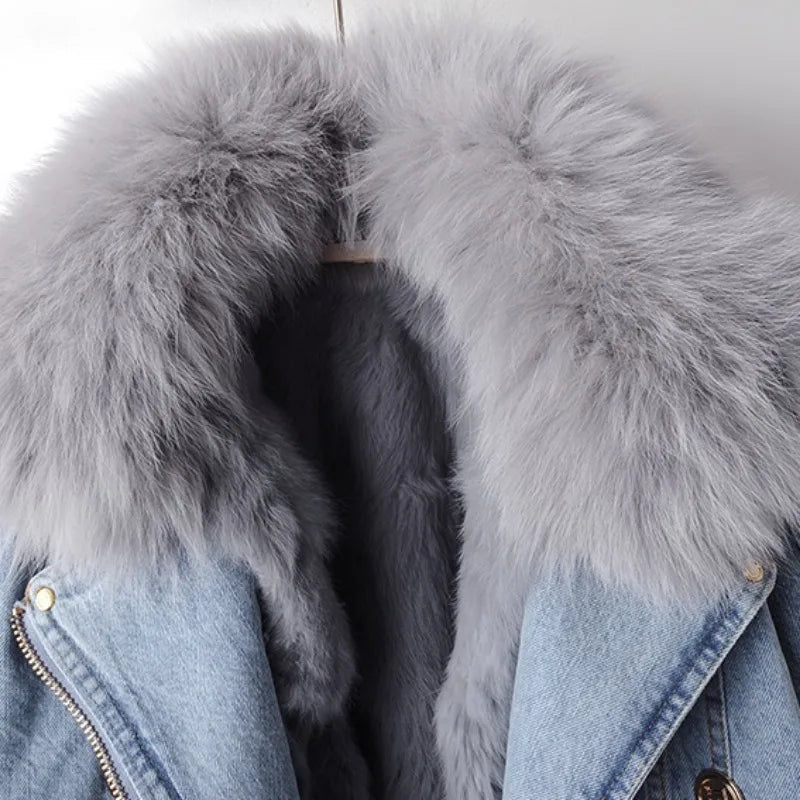 Greta | Giacca di Jeans con Pelliccia Donna Corta Foderata