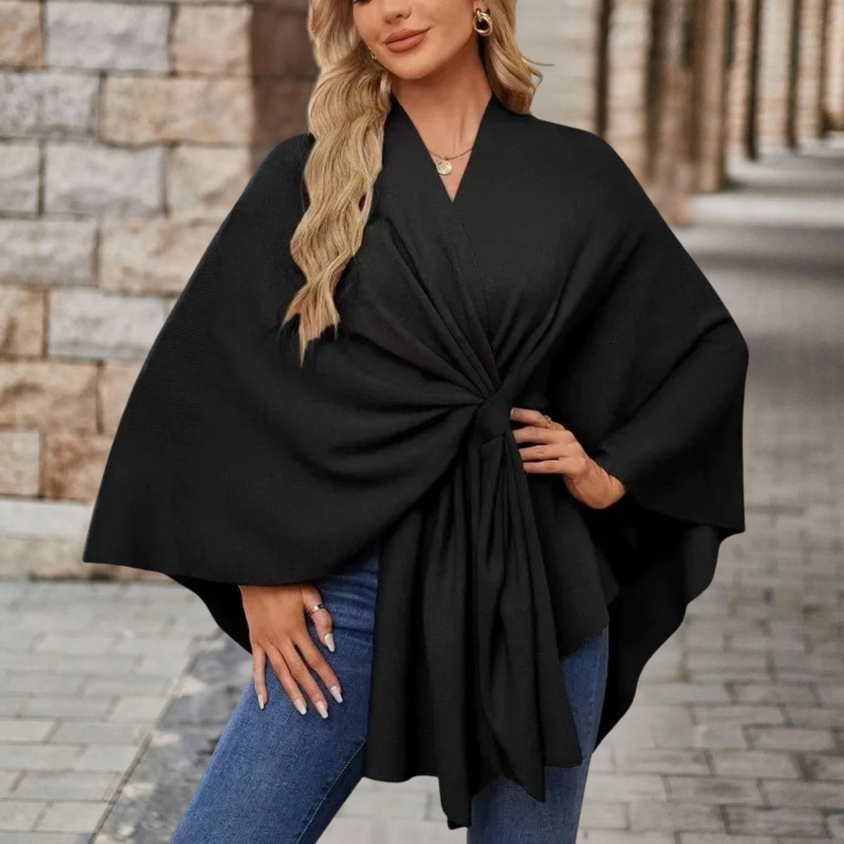 Greta | Poncho Donna Coprispalle Elegante Mantella con Nodo