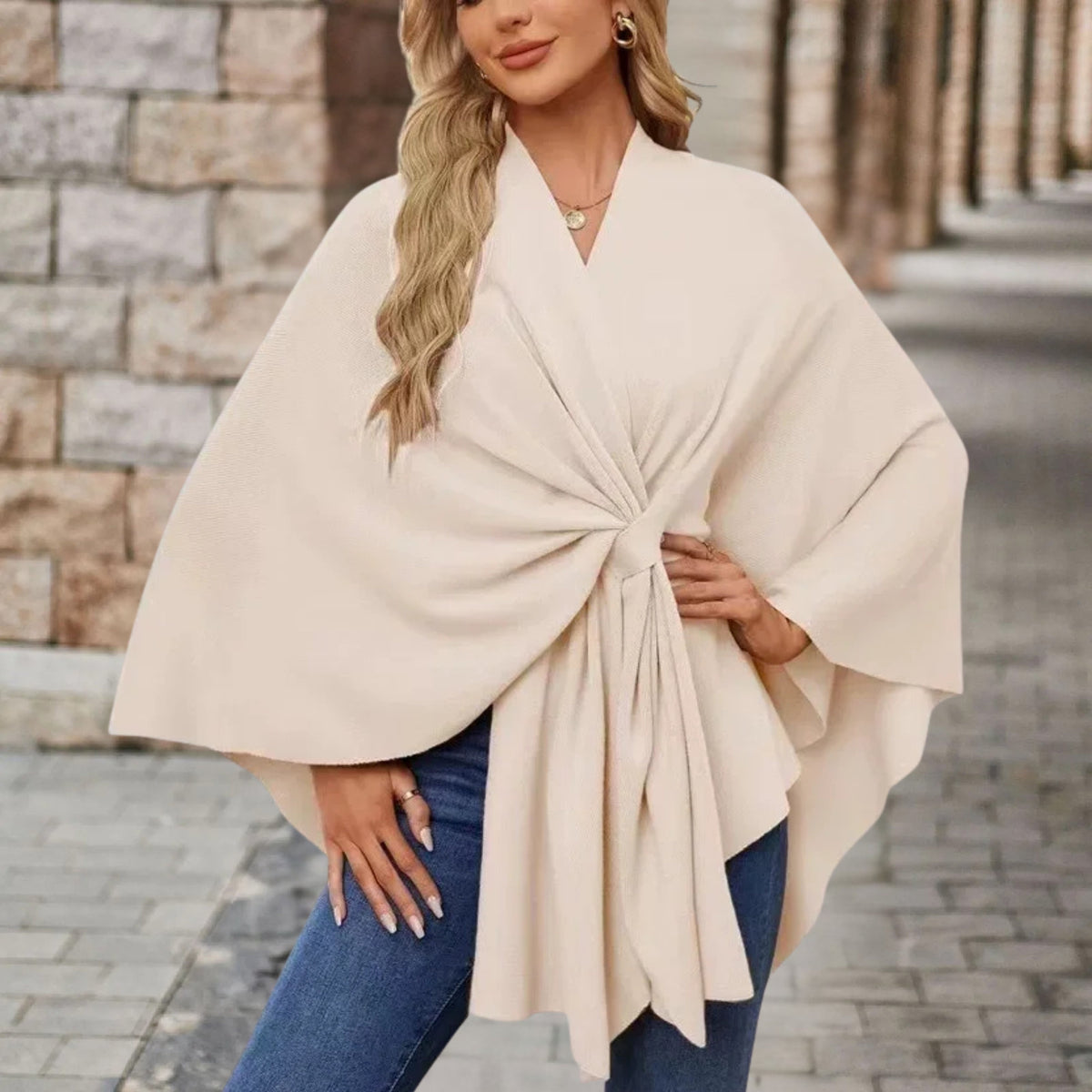 Greta | Poncho Donna Coprispalle Elegante Mantella con Nodo