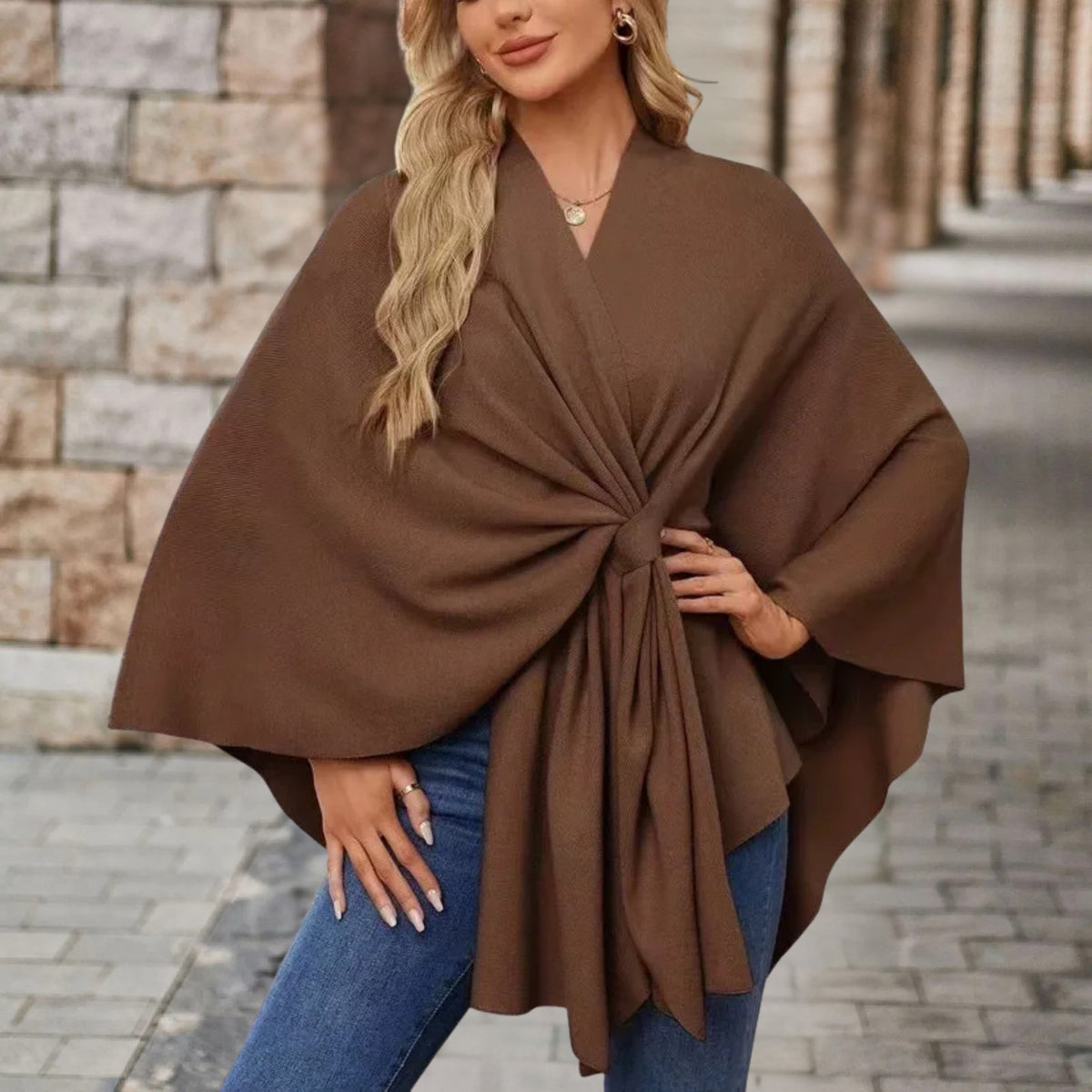 Greta | Poncho Donna Coprispalle Elegante Mantella con Nodo