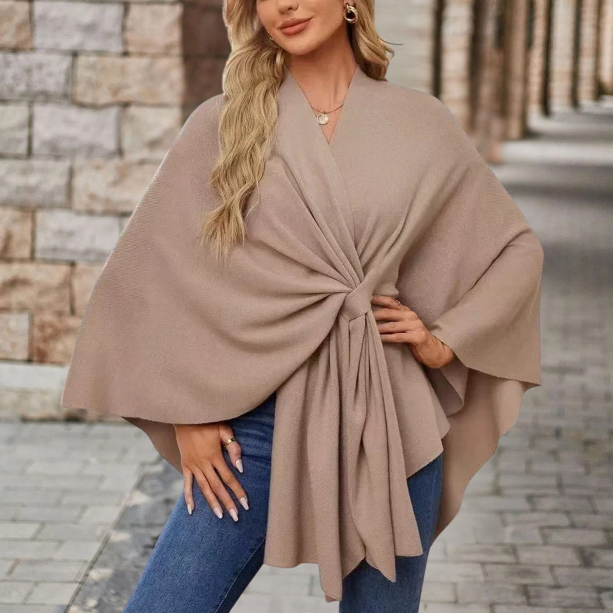 Greta | Poncho Donna Coprispalle Elegante Mantella con Nodo