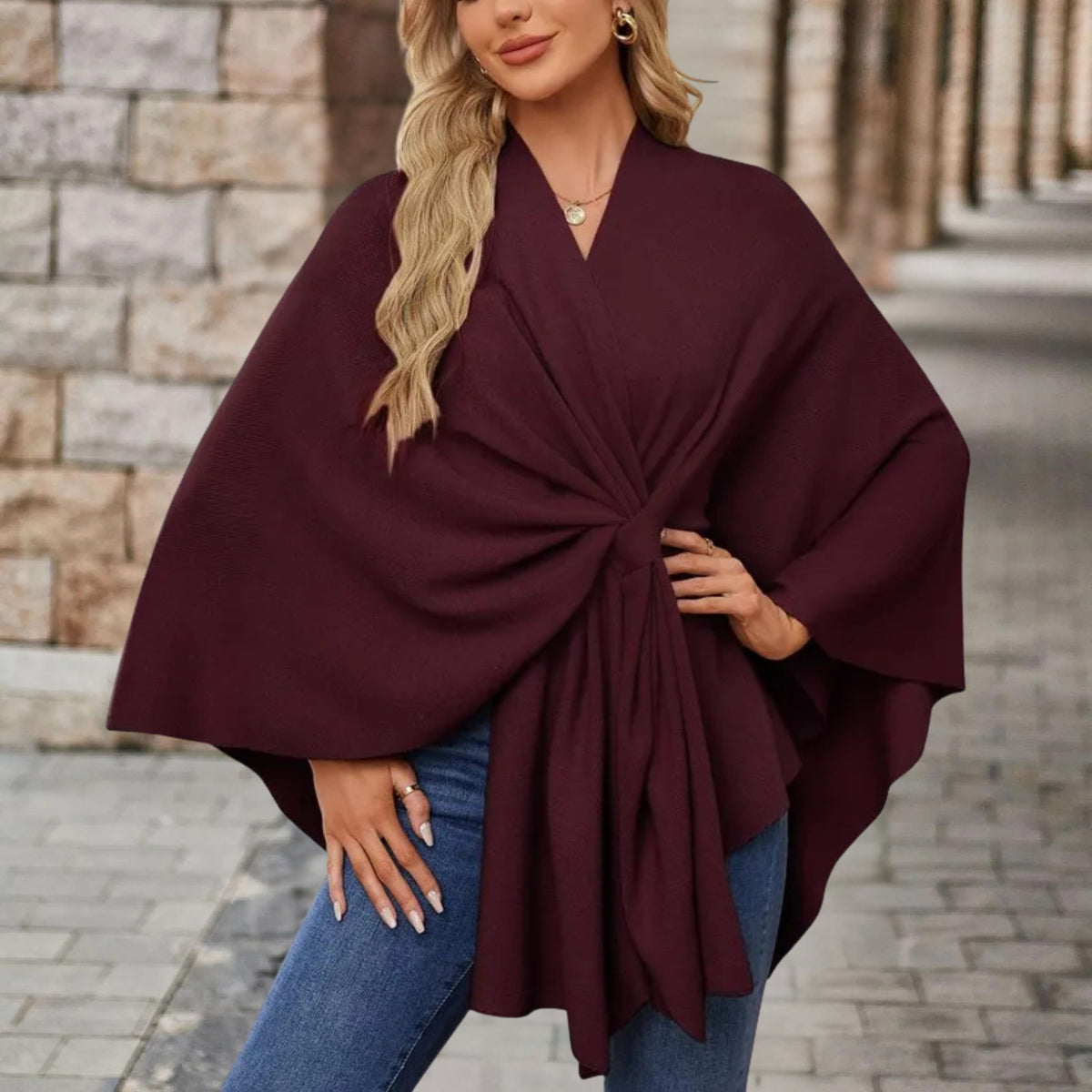 Greta | Poncho Donna Coprispalle Elegante Mantella con Nodo