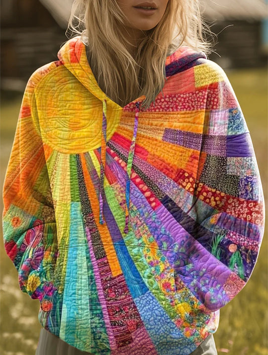 Irene | Felpa con Cappuccio Donna Patchwork Stampata Oversize
