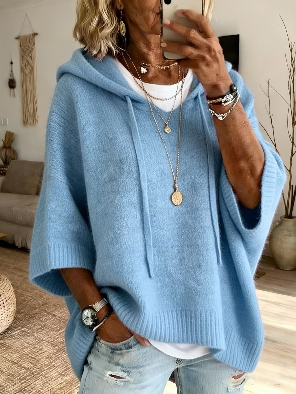 Livia | Poncho in Maglia con Cappuccio Donna Oversize
