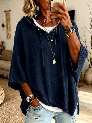 Livia | Poncho in Maglia con Cappuccio Donna Oversize