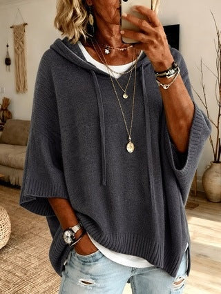 Livia | Poncho in Maglia con Cappuccio Donna Oversize