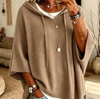 Livia | Poncho in Maglia con Cappuccio Donna Oversize