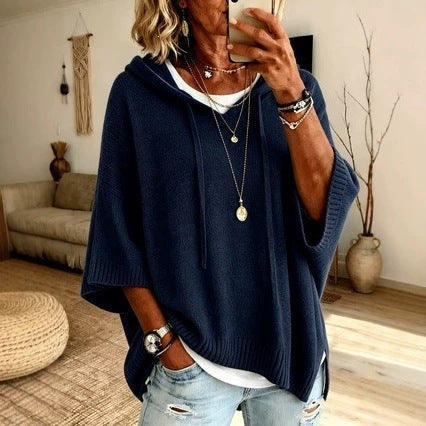 Livia | Poncho in Maglia con Cappuccio Donna Oversize
