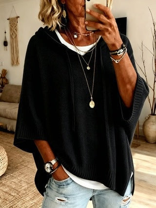 Livia | Poncho in Maglia con Cappuccio Donna Oversize