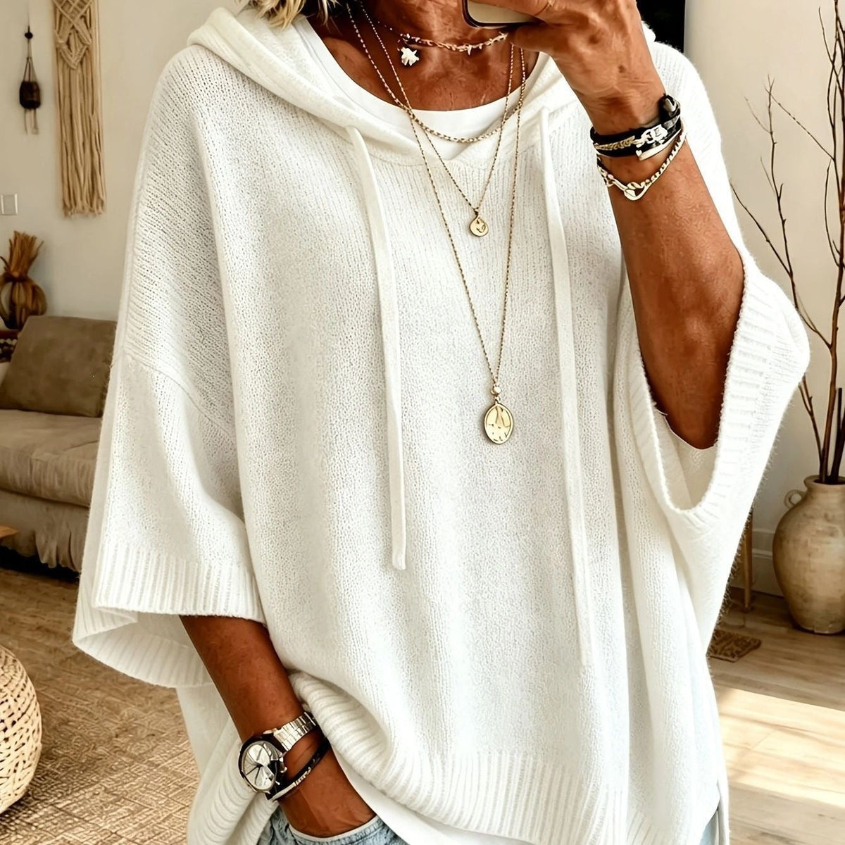 Livia | Poncho in Maglia con Cappuccio Donna Oversize