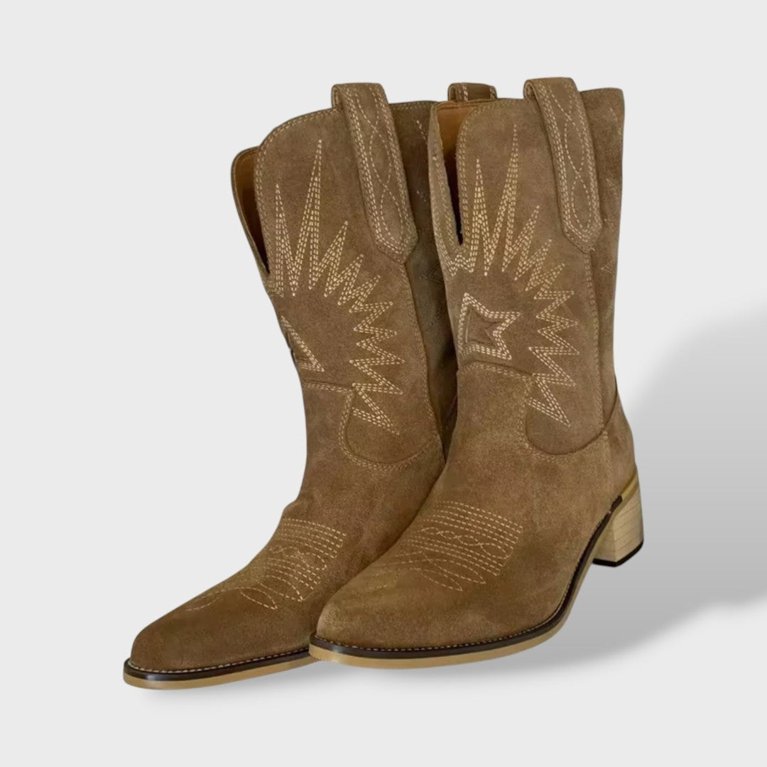 Livia | Stivali Texani Donna Scamosciati Ricamati Tacco Basso