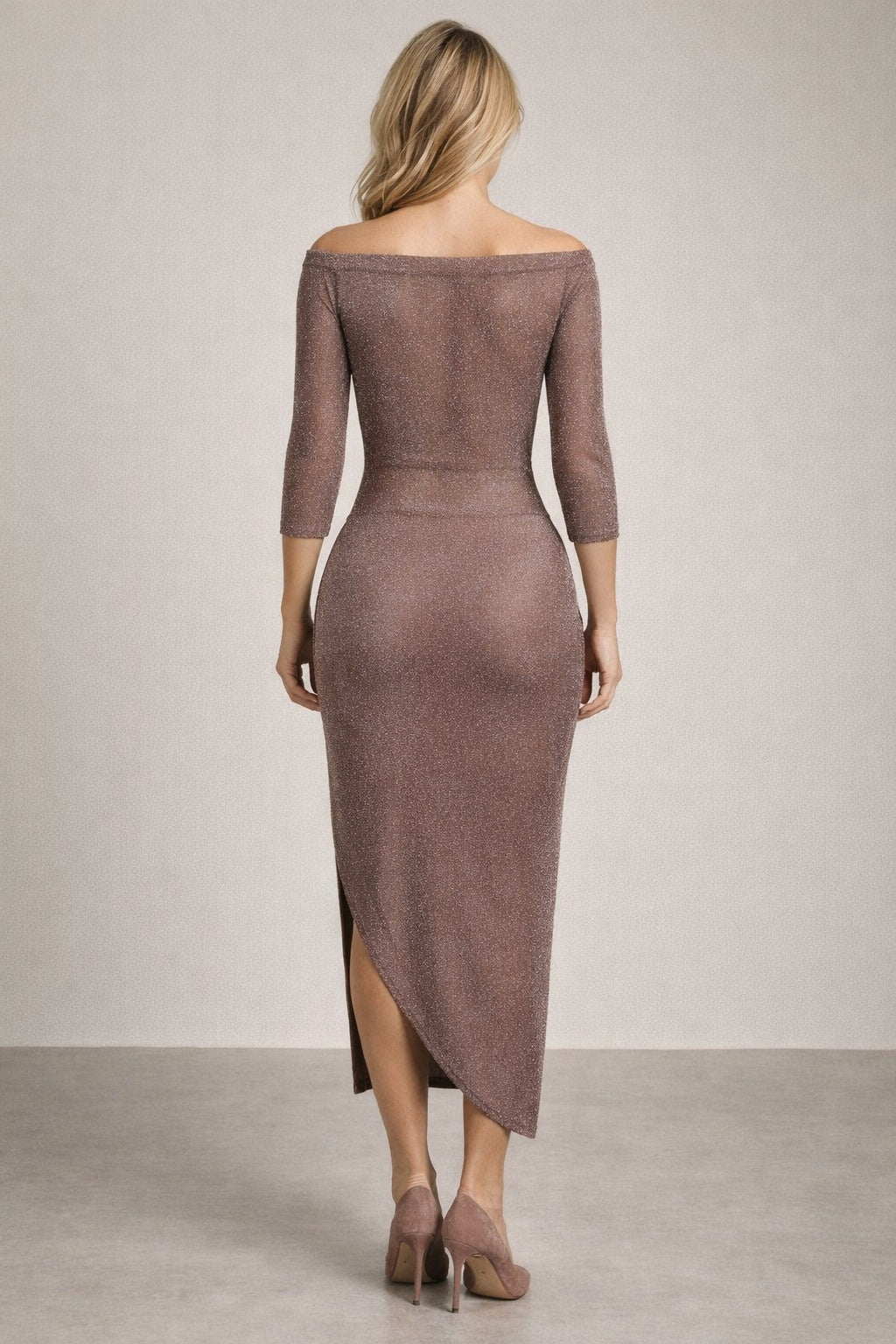 Livia | Vestito Maniche Lunghe Donna Scollatura Bardot Gonna Asimmetrica