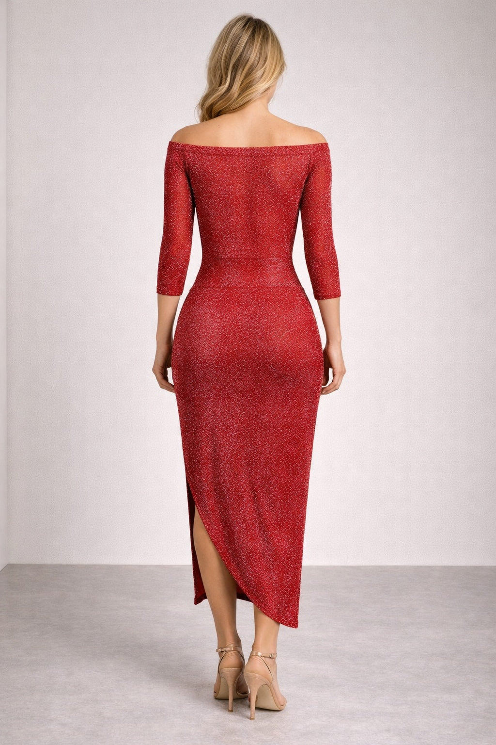 Livia | Vestito Maniche Lunghe Donna Scollatura Bardot Gonna Asimmetrica