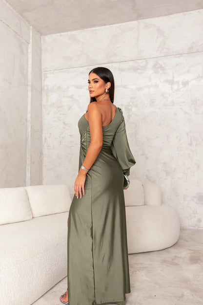 Ludovica | Abito da Sera Monospalla Manica Lunga Donna Satinato
