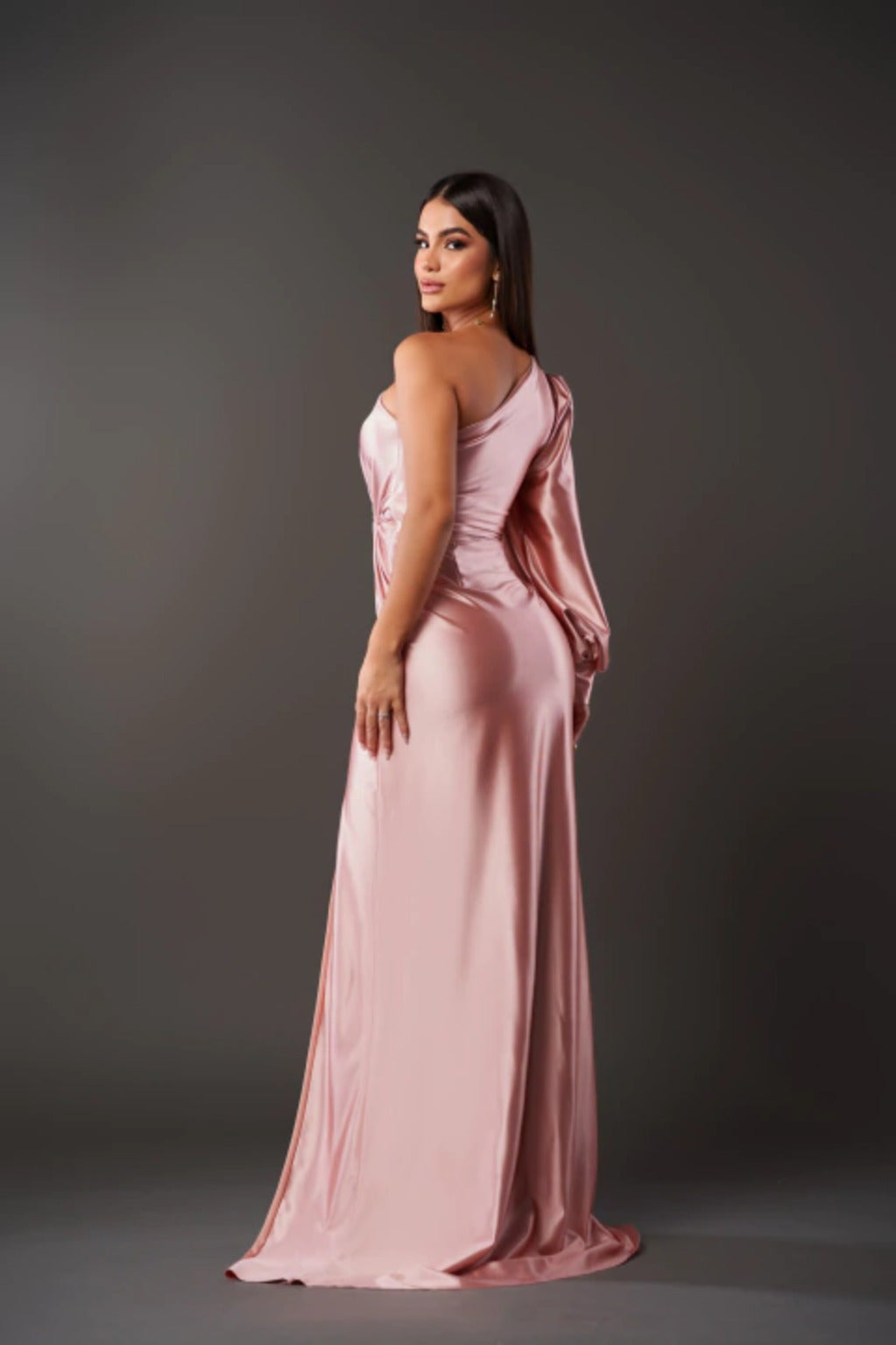 Ludovica | Abito da Sera Monospalla Manica Lunga Donna Satinato