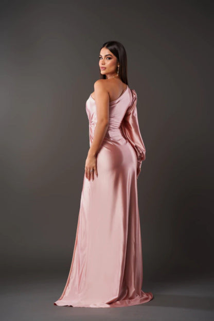 Ludovica | Abito da Sera Monospalla Manica Lunga Donna Satinato