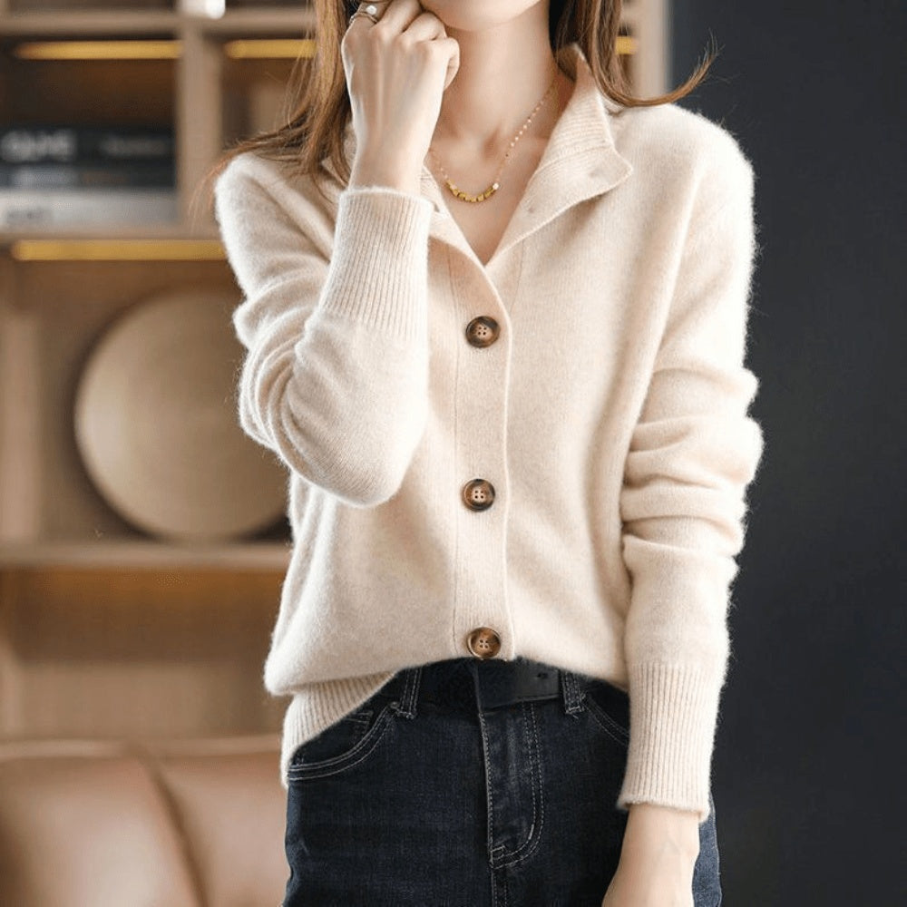 Ludovica | Cardigan in Cashmere Donna Bottoni Collo con Revers