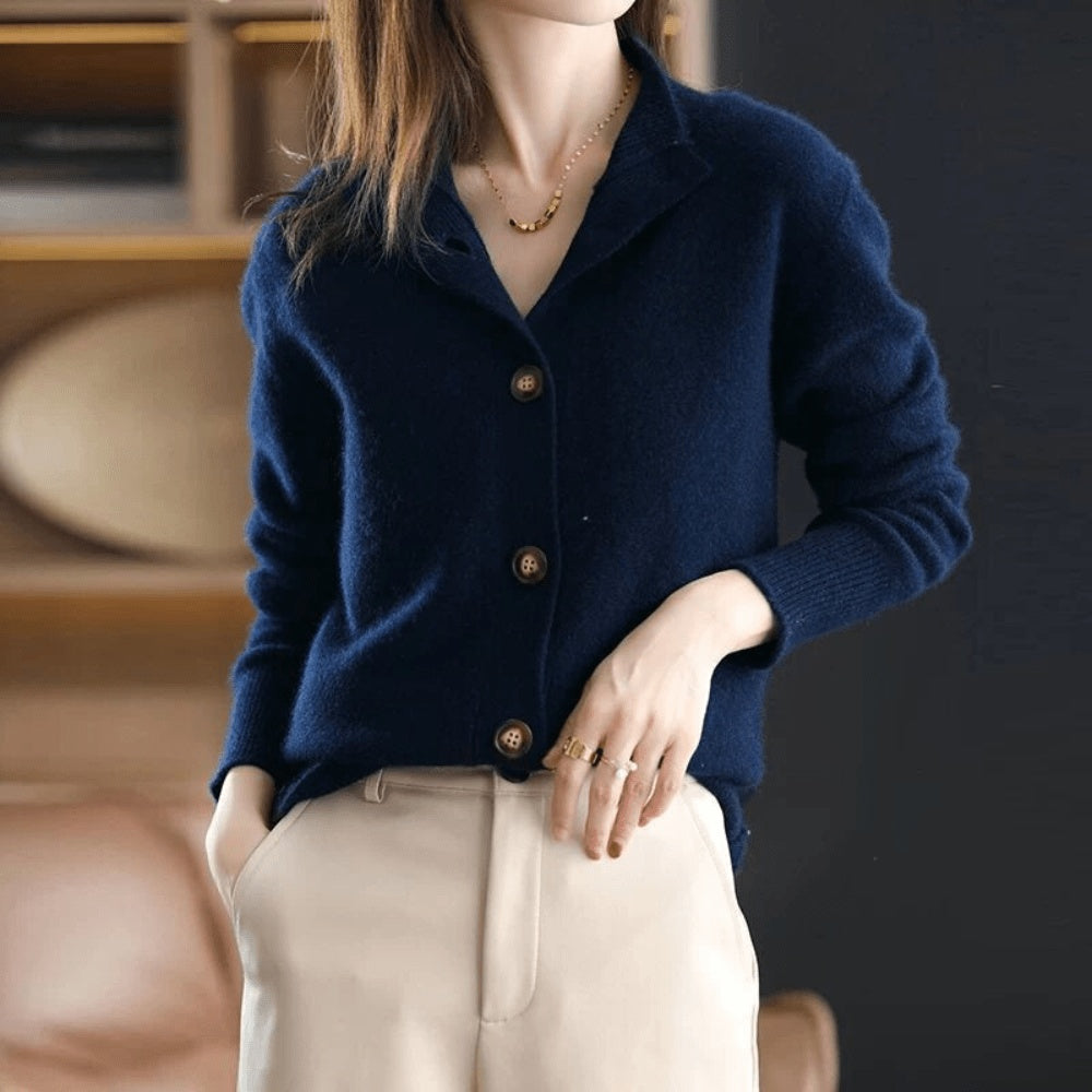 Ludovica | Cardigan in Cashmere Donna Bottoni Collo con Revers