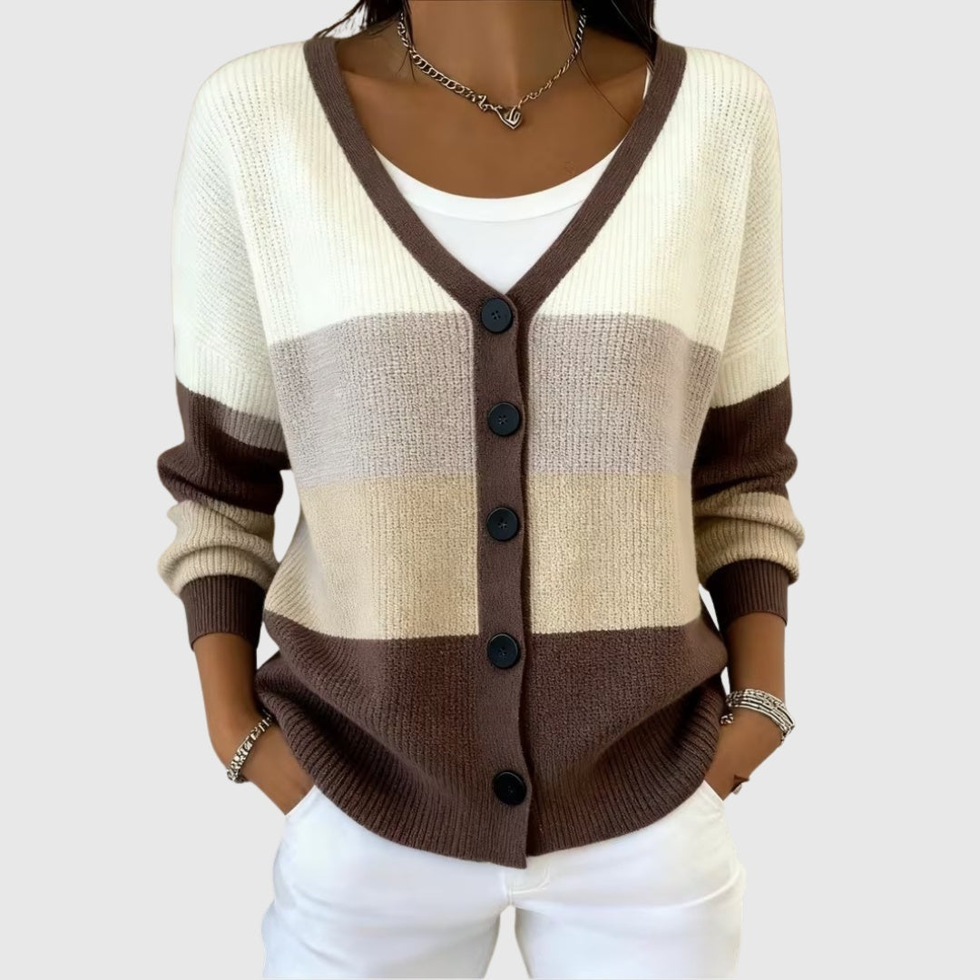 Ludovica | Cardigan Lungo Donna a Righe con Bottoni Scollatura V