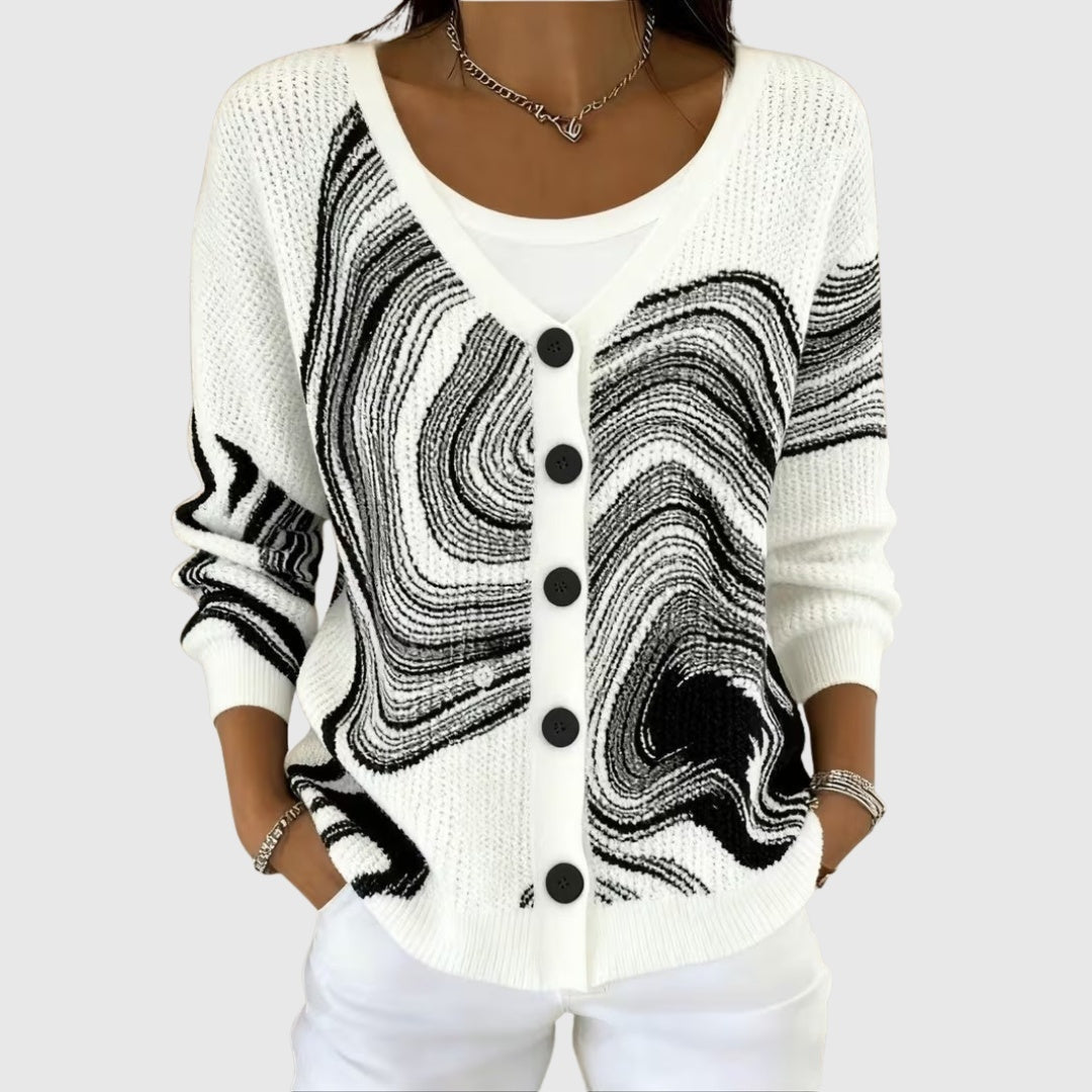 Ludovica | Cardigan Lungo Donna a Righe con Bottoni Scollatura V