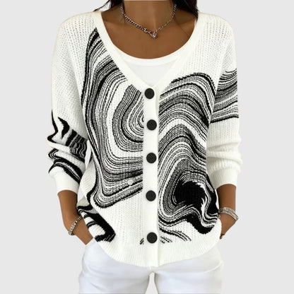 Ludovica | Cardigan Lungo Donna a Righe con Bottoni Scollatura V