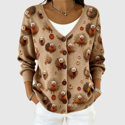 Ludovica | Cardigan Lungo Donna a Righe con Bottoni Scollatura V