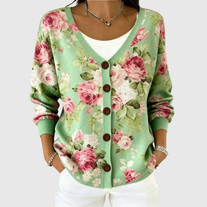 Ludovica | Cardigan Lungo Donna a Righe con Bottoni Scollatura V