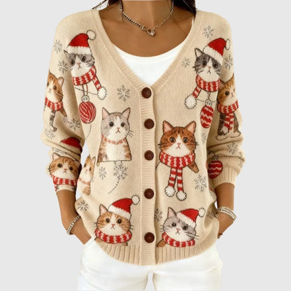 Ludovica | Cardigan Lungo Donna a Righe con Bottoni Scollatura V