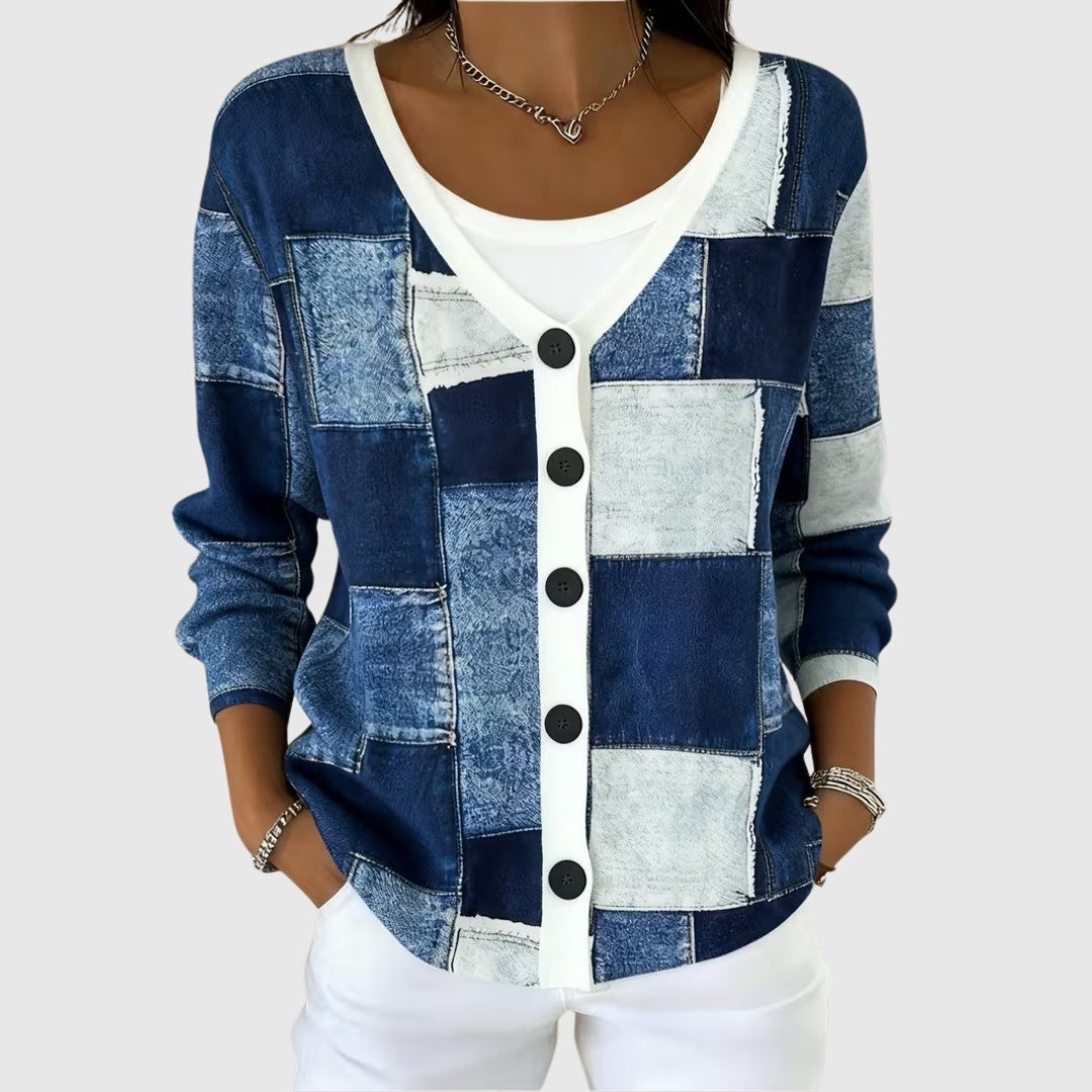Ludovica | Cardigan Lungo Donna a Righe con Bottoni Scollatura V