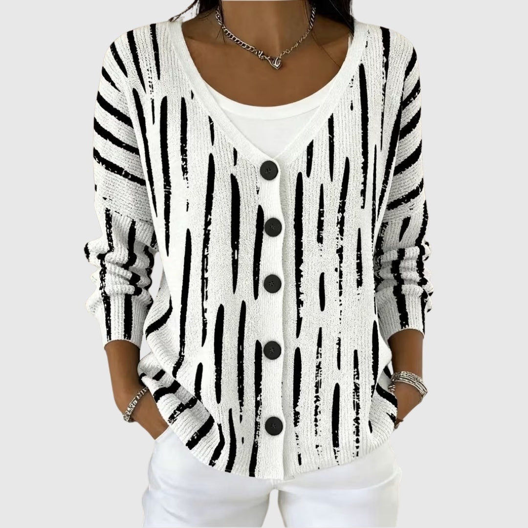 Ludovica | Cardigan Lungo Donna a Righe con Bottoni Scollatura V