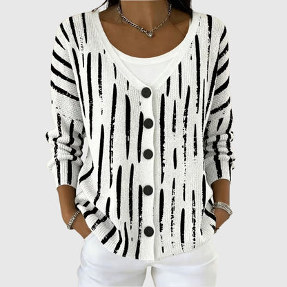 Ludovica | Cardigan Lungo Donna a Righe con Bottoni Scollatura V