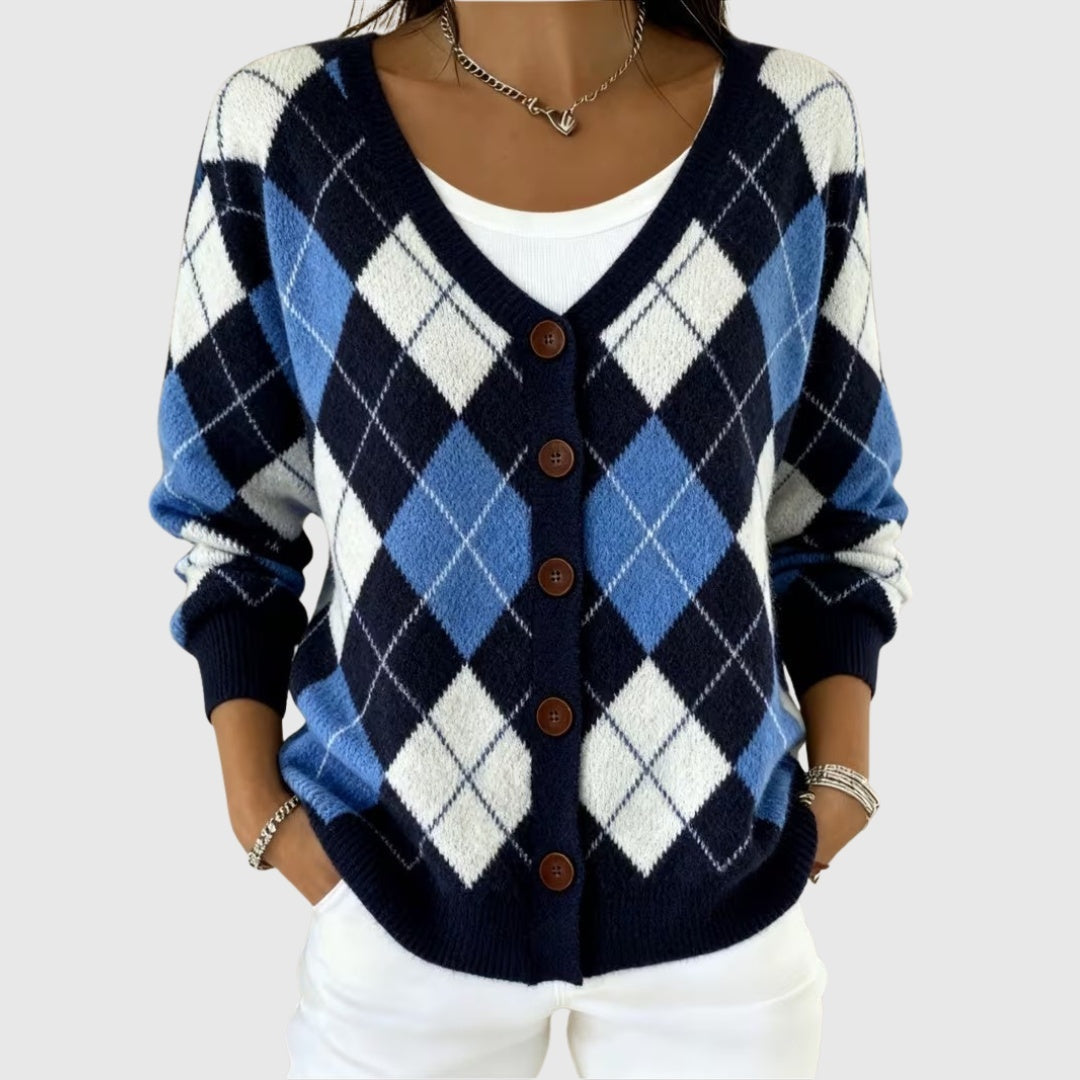 Ludovica | Cardigan Lungo Donna a Righe con Bottoni Scollatura V