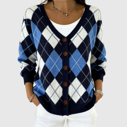 Ludovica | Cardigan Lungo Donna a Righe con Bottoni Scollatura V