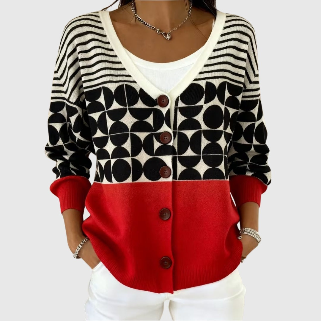 Ludovica | Cardigan Lungo Donna a Righe con Bottoni Scollatura V
