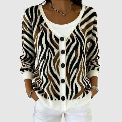 Ludovica | Cardigan Lungo Donna a Righe con Bottoni Scollatura V