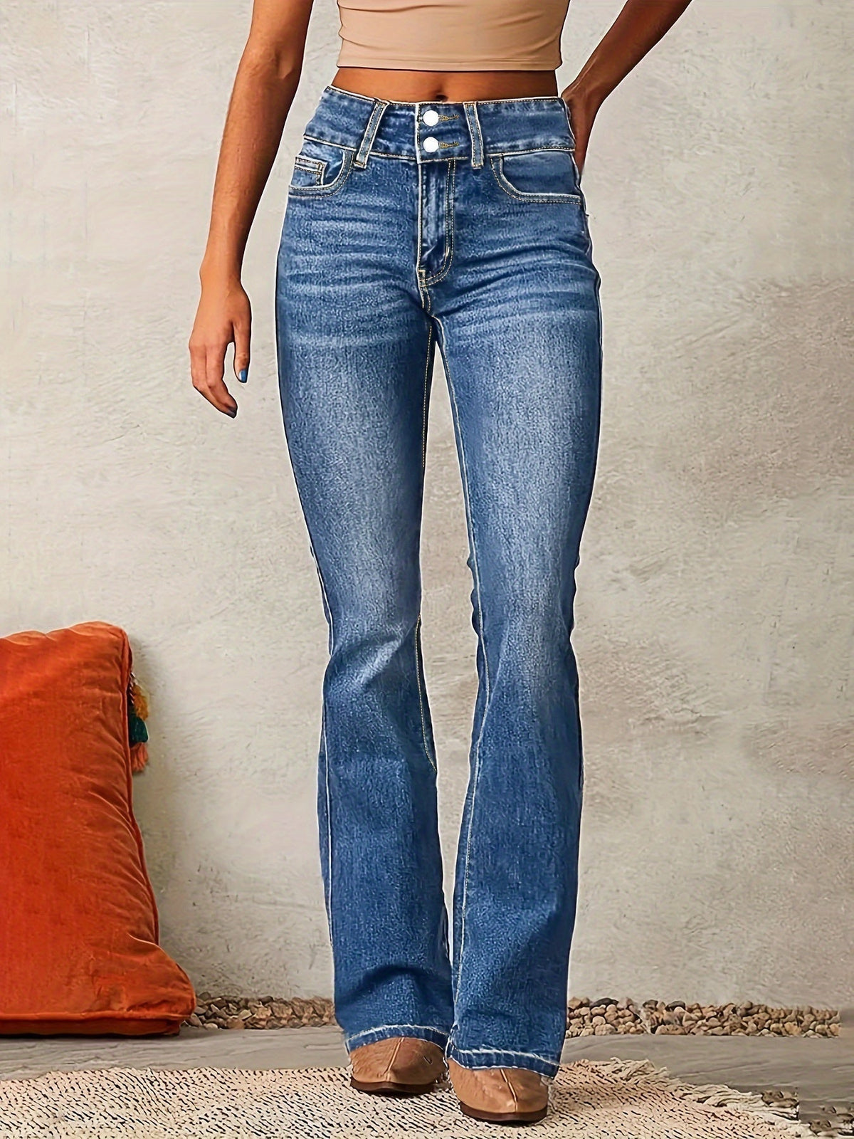 Ludovica | Jeans Bootcut a Vita Alta Donna Doppio Bottone