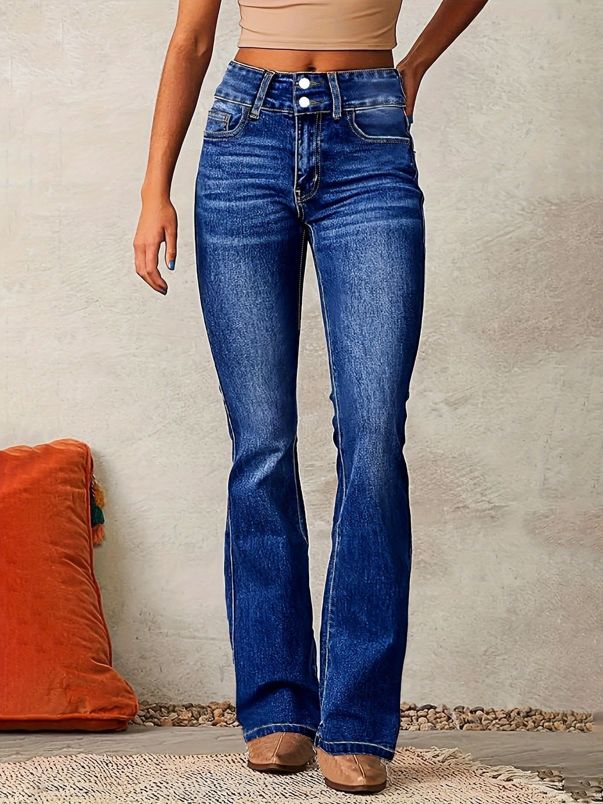 Ludovica | Jeans Bootcut a Vita Alta Donna Doppio Bottone
