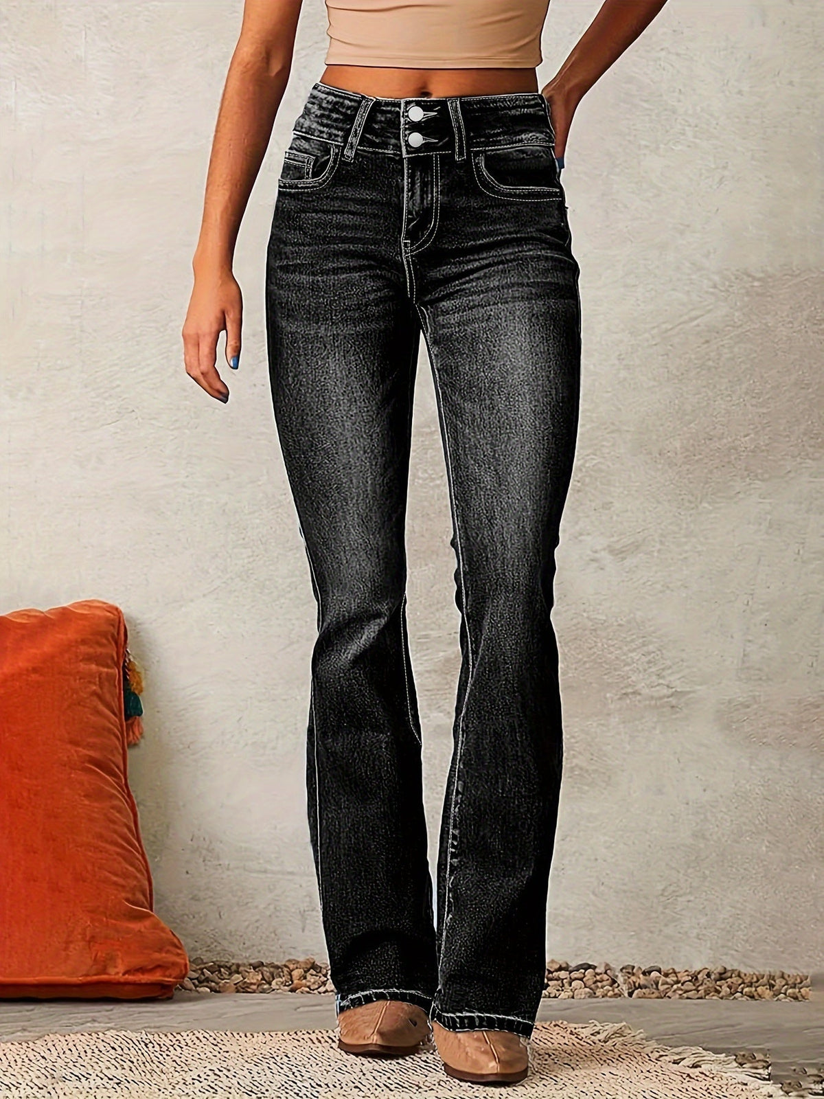 Ludovica | Jeans Bootcut a Vita Alta Donna Doppio Bottone